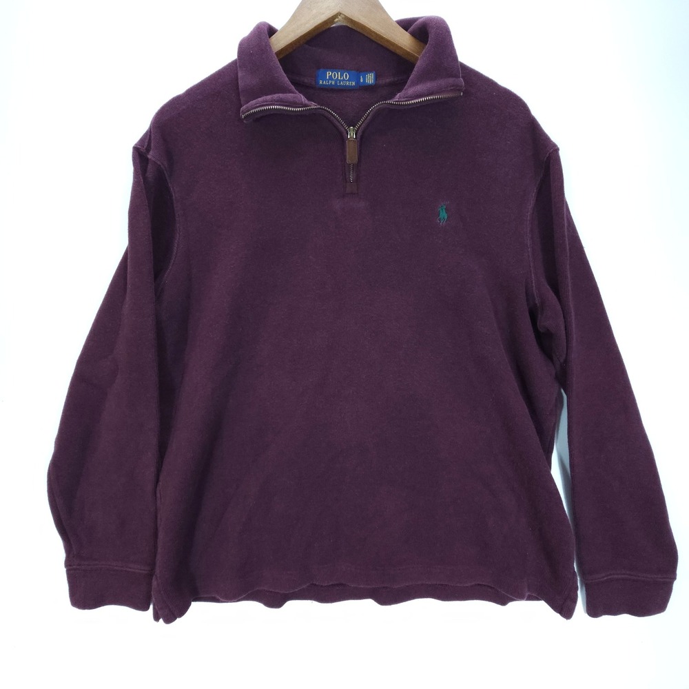 Streetwear Polo Ralph Lauren Pullover Mens Large Burgundy Quarter Zip Cotton L